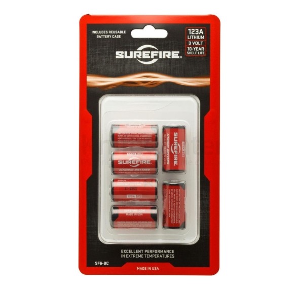 SureFire 123A Lithium Batteries - 6 Pack w/ Clamshell Holder