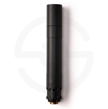 A front view of the Rugged Obsidian 9 silencer with front cap in black.